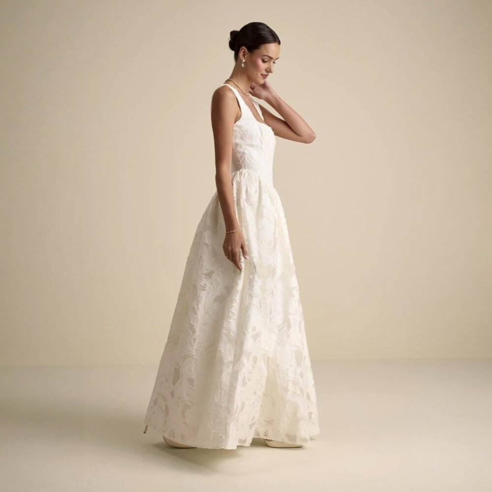 Lulus Corsen Ivory Floral Jacquard Corset A-Line Maxi Dress NWT - Picture 5 of 9